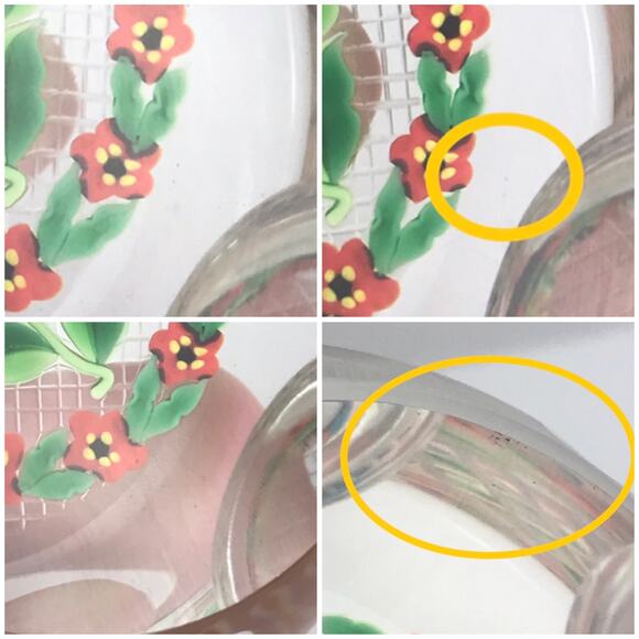 Perthshire 1998D Garlanded Pansy Lampwork Flower Leaves Clear Facet Paperweight - Picture 10 of 15